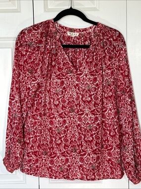 M.A.B.E. Red Floral V-Neck Long Sleeve Blouse